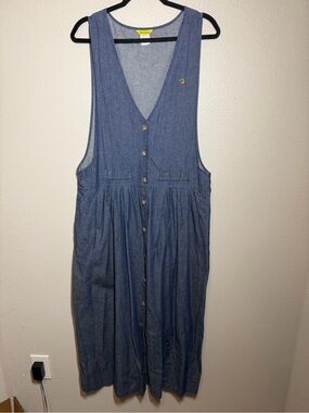 Vintage Duck Head Denim Jumper Dress V-Neck Button front maxi jean long skirt